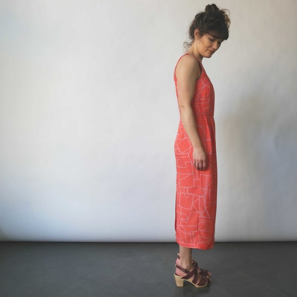 Dusen Dusen V Neck Dress in Blockhead Red Print Dusen Dusen V Neck Dress in Blockhead Red Print