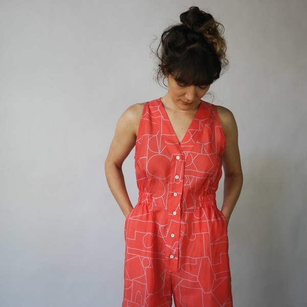 Dusen Dusen Romper in Blockhead Red Print Dusen Dusen Romper in Blockhead Red Print