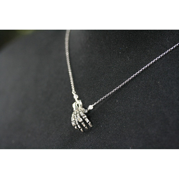 Unisex Rebel Ideal 'Silver Slap' Human Skeleton Hand Pendant on a Silver Rolo Chain Unisex Rebel Ideal 'Silver Slap' Human Skeleton Hand Pendant on a Silver Rolo Chain