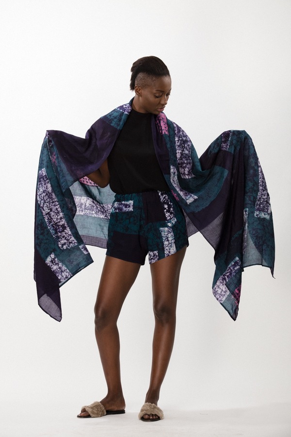 Osei-Duro Bena Scarf in Navy Rubics Osei-Duro Bena Scarf in Navy Rubics