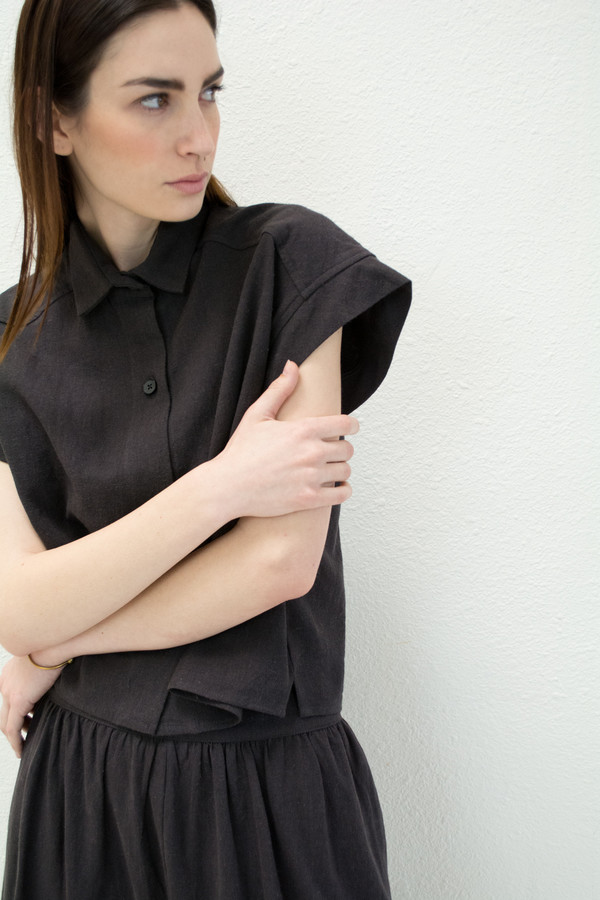 Micaela Greg Black Pieced Sleeve Button Up Micaela Greg Black Pieced Sleeve Button Up