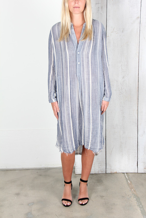RAQUEL ALLEGRA BLUE STRIPE GAUZE HENLY DRESS RAQUEL ALLEGRA BLUE STRIPE GAUZE HENLY DRESS