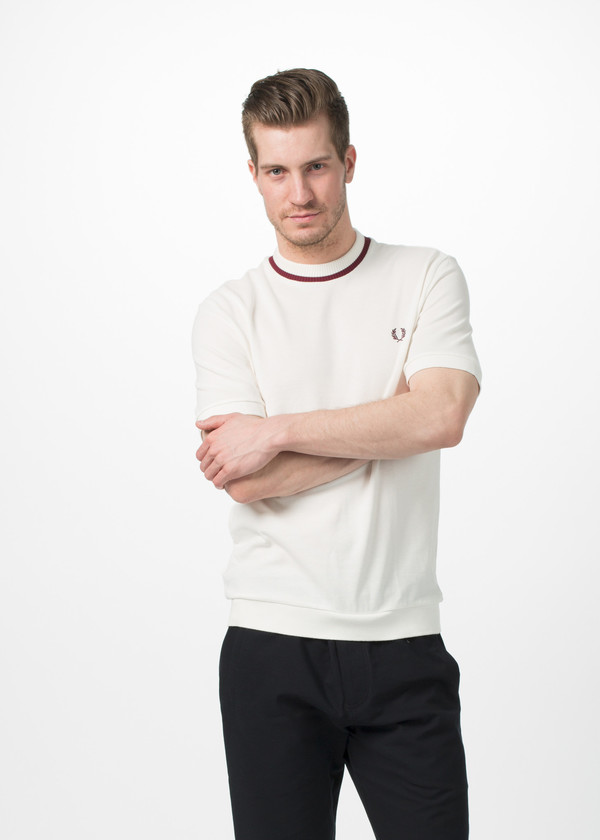 Men's Fred Perry Crew Neck Pique T-Shirt - White Men's Fred Perry Crew Neck Pique T-Shirt - White