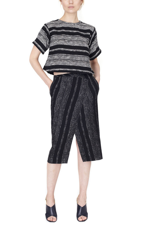 Apiece Apart Livia Blanket Slit Skirt in Black Lezat Stripe Apiece Apart Livia Blanket Slit Skirt in Black Lezat Stripe