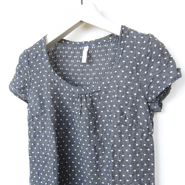 Nuthatch washed linen shirred dress - grey dot Nuthatch washed linen shirred dress - grey dot
