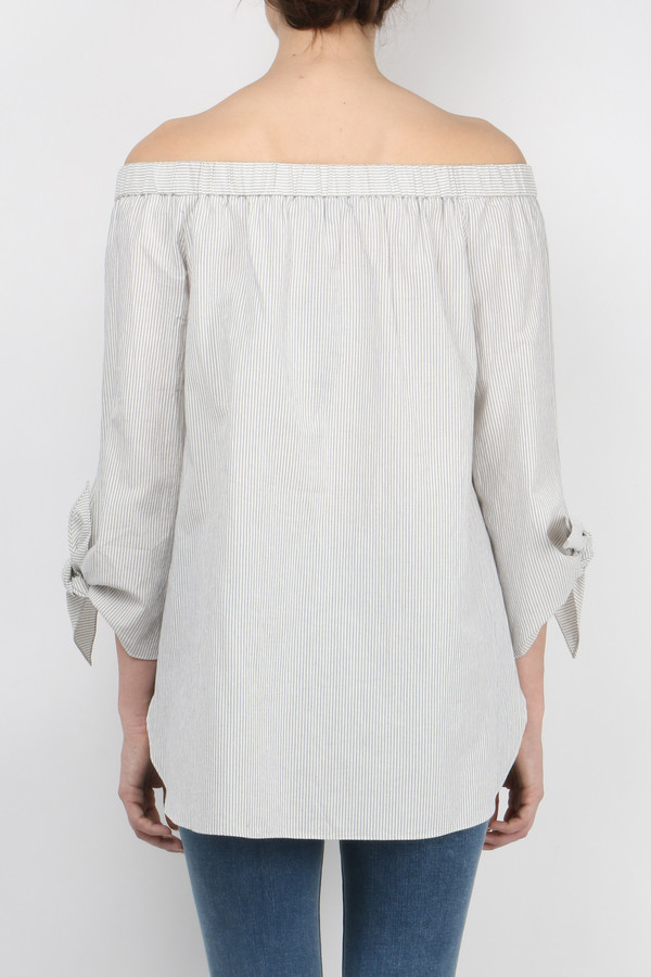 Tibi Stripe Shirting Off Shoulder Tunic Tibi Stripe Shirting Off Shoulder Tunic