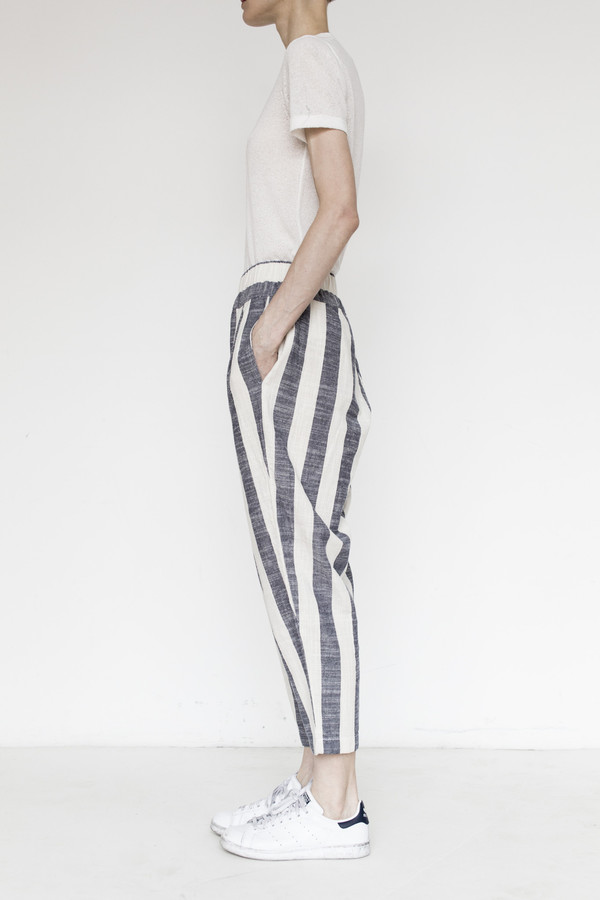 Black Crane Linen Carpenter Pant - Fat Stripe Black Crane Linen Carpenter Pant - Fat Stripe
