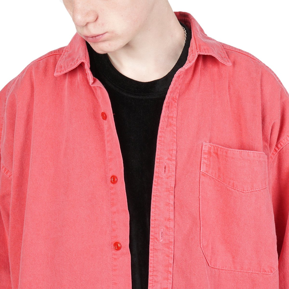 red colour denim shirt