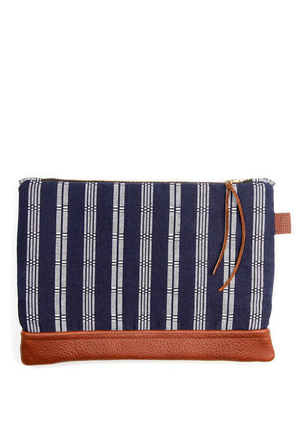 Kiriko Shuri-Ori Leather Clutch Navy Stripe Kiriko Shuri-Ori Leather Clutch Navy Stripe