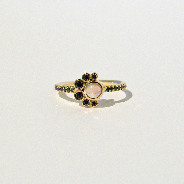Mociun - Sunstone and Black Diamond Crescent Ring Mociun - Sunstone and Black Diamond Crescent Ring