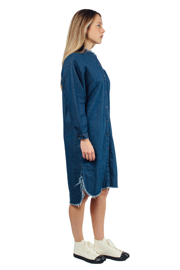 WU+SEN Solit Denim Raw Hem Shirt Dress WU+SEN Solit Denim Raw Hem Shirt Dress