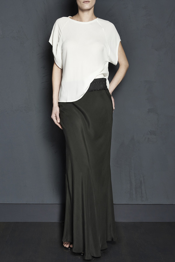 Maxi Bias Skirt with Leather Waistband Maxi Bias Skirt with Leather Waistband