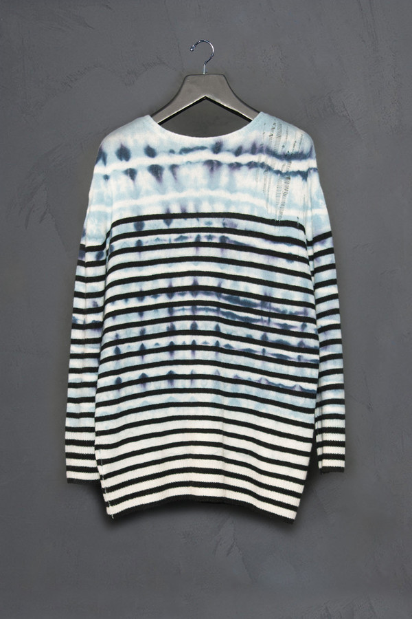 Raquel Allegra Shredded Shoulder Stripe Pull Over Raquel Allegra Shredded Shoulder Stripe Pull Over