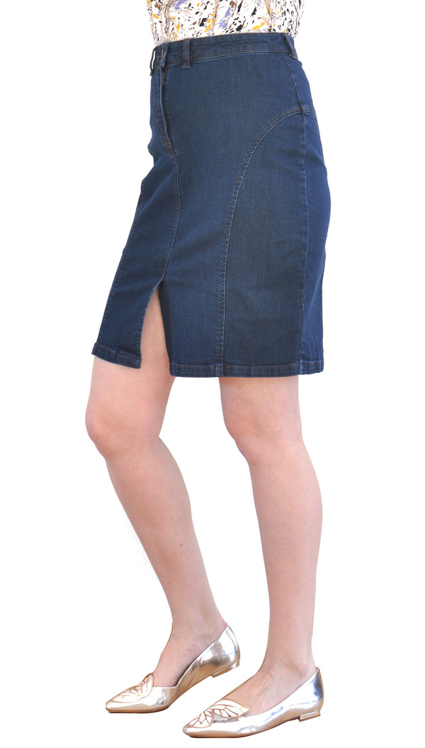 Courtshop "Vicki" Denim Pencil Skirt in Dark Denim Courtshop "Vicki" Denim Pencil Skirt in Dark Denim