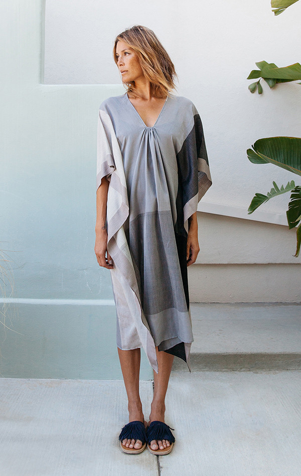 Two New York Gray color block caftan - fabric collaboration with sari designer Anavila Two New York Gray color block caftan - fabric collaboration with sari designer Anavila