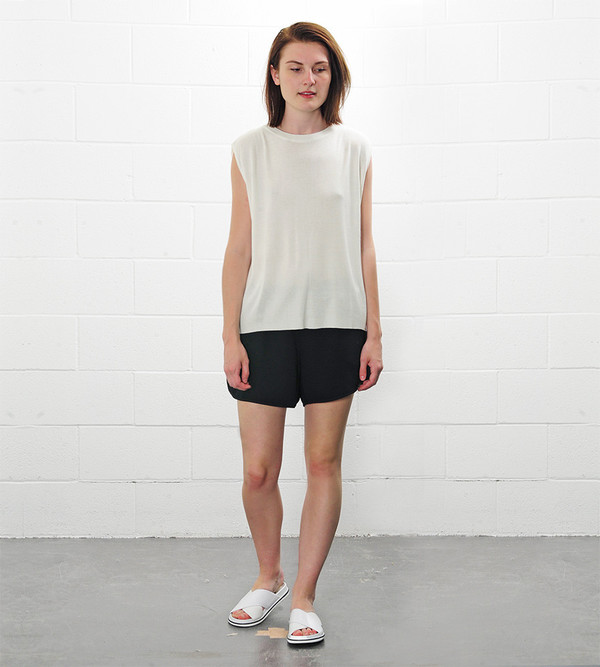 a c h r o Ivory Linen Mixed Knit Top with Folded Sides a c h r o Ivory Linen Mixed Knit Top with Folded Sides