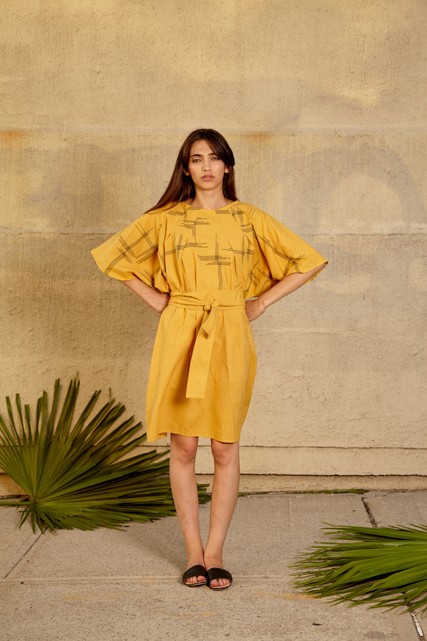 Tantuvi Pleated Column Dress- Sunray Tantuvi Pleated Column Dress- Sunray