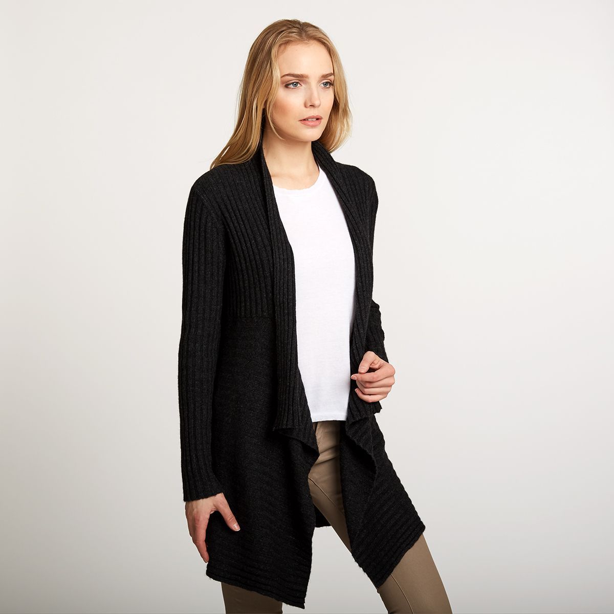 Autumn Cashmere Rib Drape Cardigan Anthracite Garmentory