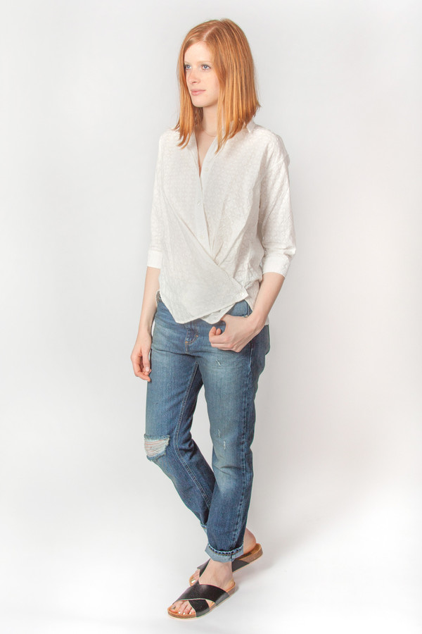 Steven Alan Cross Over Shirt Geo Embroidery White Steven Alan Cross Over Shirt Geo Embroidery White