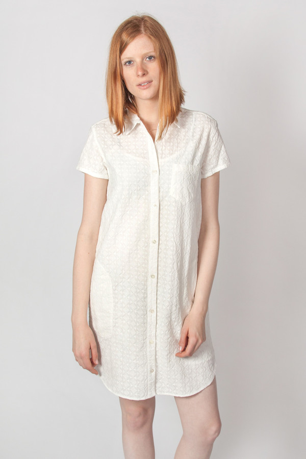 Steven Alan SS Classic Shirt Dress Geo Embroidery White Steven Alan SS Classic Shirt Dress Geo Embroidery White