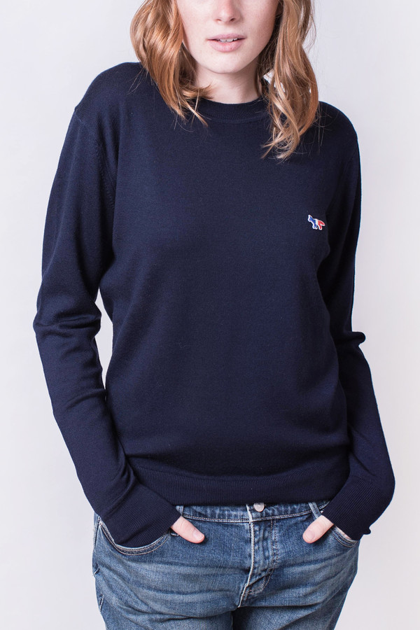 Maison Kitsune Virgin Wool RNeck Sweater Navy Maison Kitsune Virgin Wool RNeck Sweater Navy