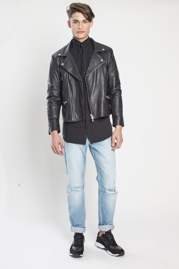Men's TOURNE DE TRANSMISSION Existence Leather Biker Jacket in Black Men's TOURNE DE TRANSMISSION Existence Leather Biker Jacket in Black