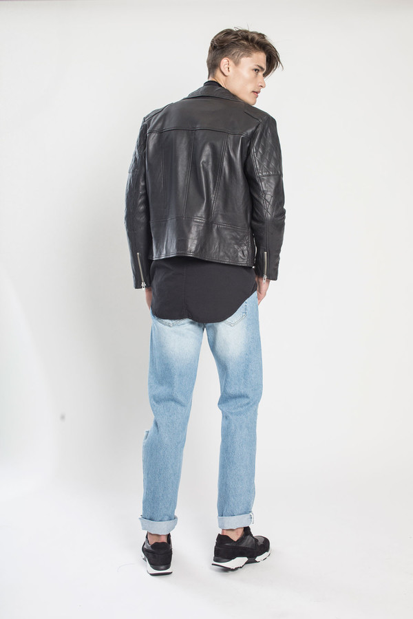 Men's TOURNE DE TRANSMISSION Existence Leather Biker Jacket in Black Men's TOURNE DE TRANSMISSION Existence Leather Biker Jacket in Black