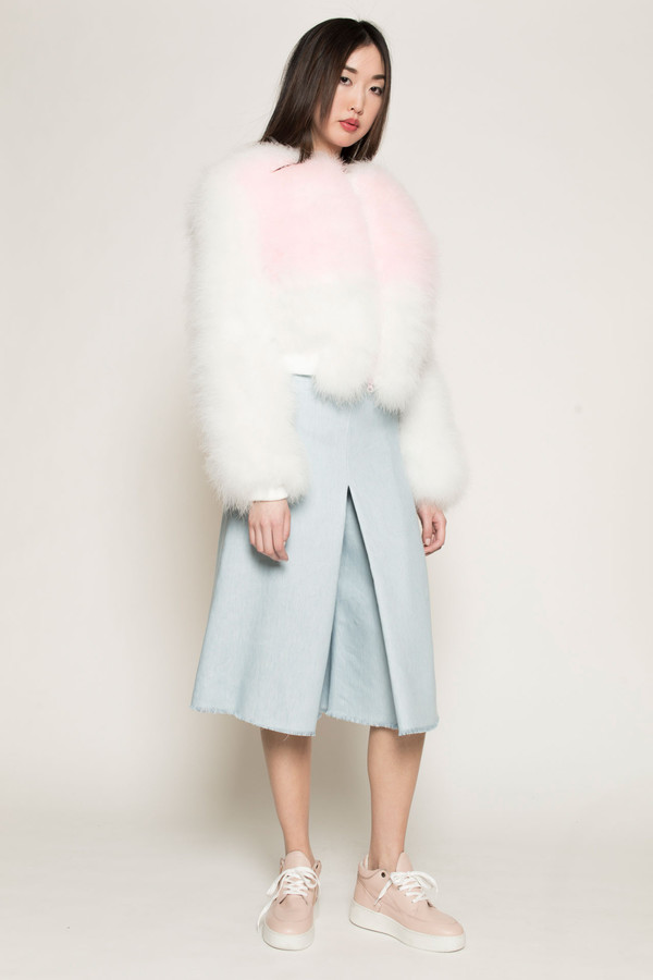 Maryme-Jimmypaul Feather Bomber Jacket in Pink/White Maryme-Jimmypaul Feather Bomber Jacket in Pink/White