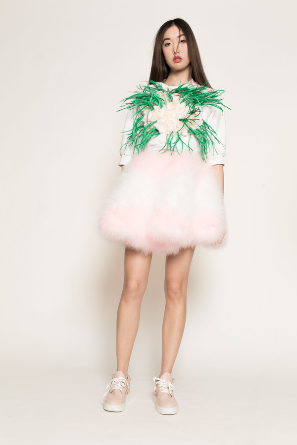 Maryme-Jimmypaul Feather Circle Skirt in Pink/White Maryme-Jimmypaul Feather Circle Skirt in Pink/White
