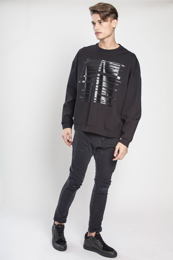 Men's Kenneth Ning Oversized Plastisol Print Sweatshirt in Black Men's Kenneth Ning Oversized Plastisol Print Sweatshirt in Black