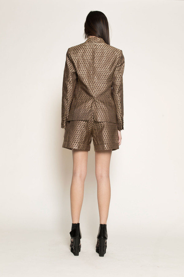 Dzojchen Tux Lapel Tailored Blazer in Gold Diamond Brocade Dzojchen Tux Lapel Tailored Blazer in Gold Diamond Brocade