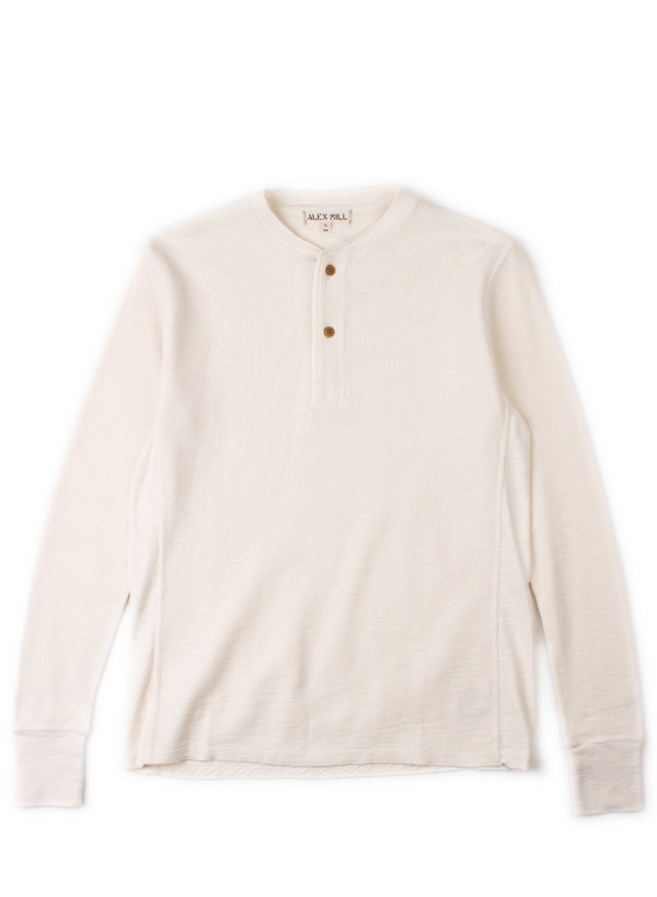 Men's Alex Mill Crew Neck Waffle Henley Natural Men's Alex Mill Crew Neck Waffle Henley Natural