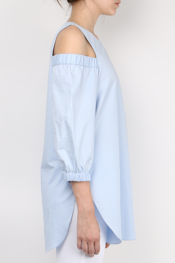 Tibi Satin Poplin Cut Out Shoulder Tunic Tibi Satin Poplin Cut Out Shoulder Tunic