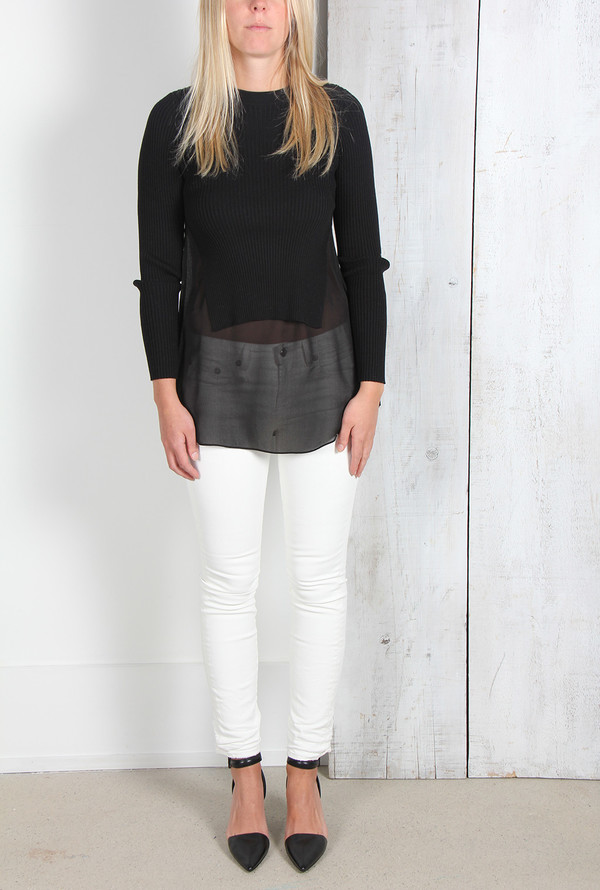 ALEXANDER WANG RIB KNIT PULLOVER WITH SILK SHIRTTAIL ALEXANDER WANG RIB KNIT PULLOVER WITH SILK SHIRTTAIL