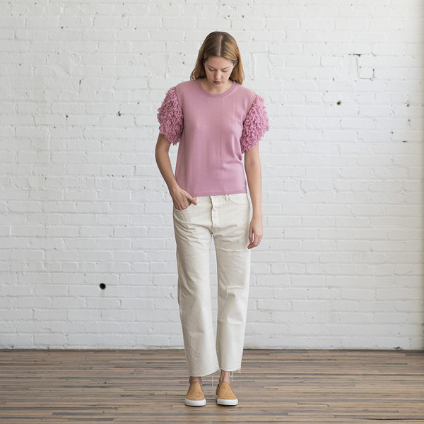 Ryan Roche Crewneck Sweater with Shag Sleeves Carnation Pink - SOLD OUT Ryan Roche Crewneck Sweater with Shag Sleeves Carnation Pink - SOLD OUT