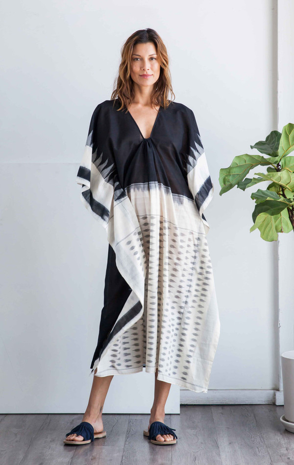 Two New York Ikat caftan with white front Two New York Ikat caftan with white front