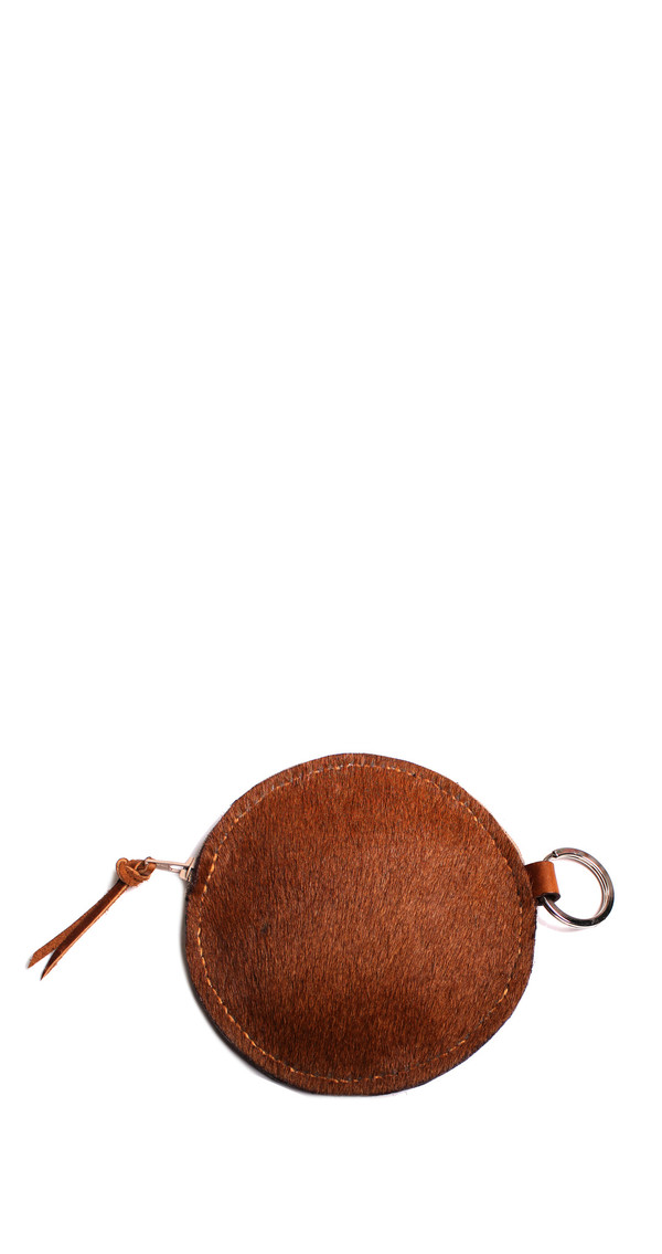 Minnie + George Circle Coin Purse in Brown Calf Hair Minnie + George Circle Coin Purse in Brown Calf Hair
