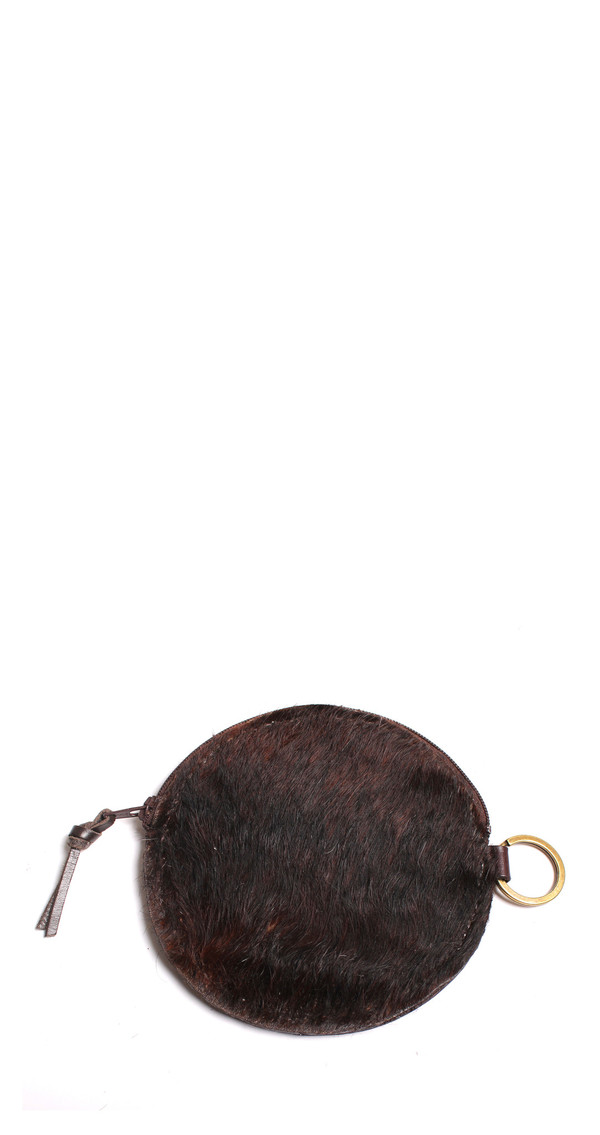 Minnie + George Circle Coin Purse in Dark Brown Calf Hair Minnie + George Circle Coin Purse in Dark Brown Calf Hair