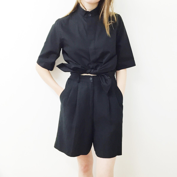 Shelby Steiner Black Mandarin Collar Shirt Shelby Steiner Black Mandarin Collar Shirt