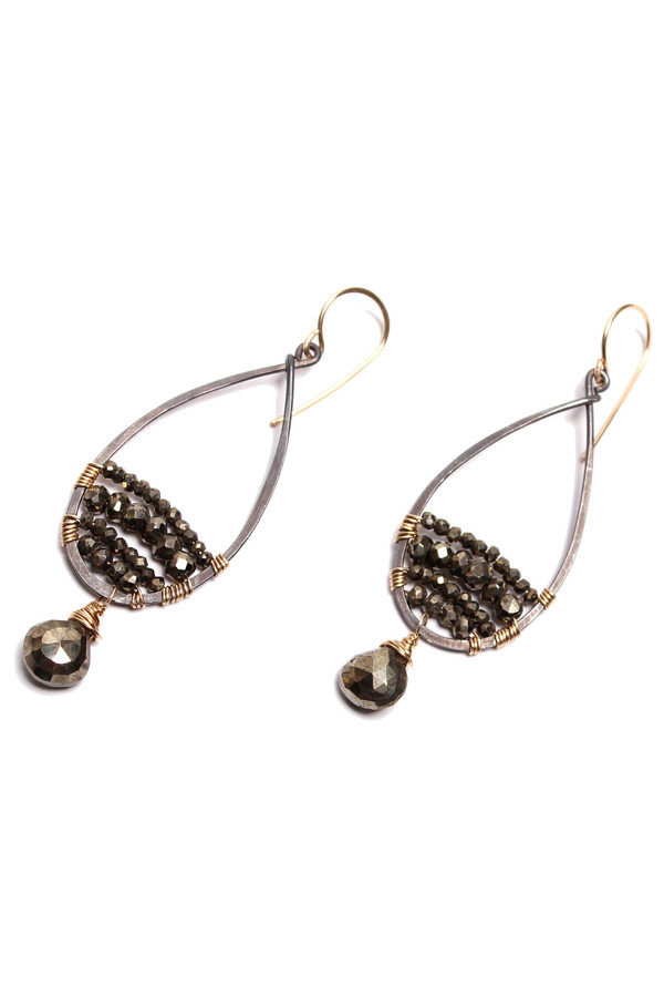 Pyrite Drop Hoop Earrings Pyrite Drop Hoop Earrings