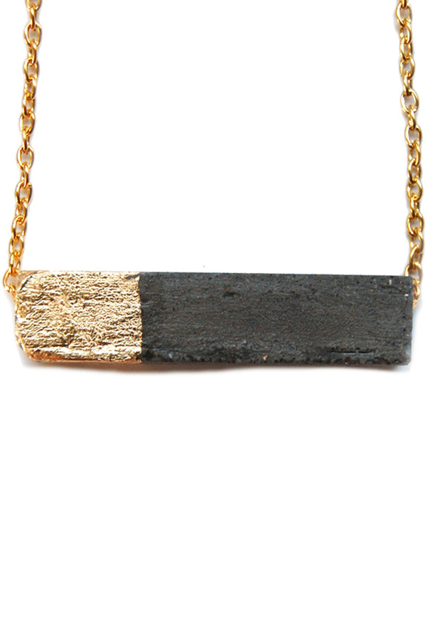 Maple + Mauve Gold Leaf Rectangle Necklace Maple + Mauve Gold Leaf Rectangle Necklace