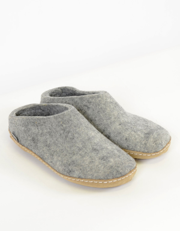 Glerups Women's Wool Slipper Leather Sole Grey Glerups Women's Wool Slipper Leather Sole Grey