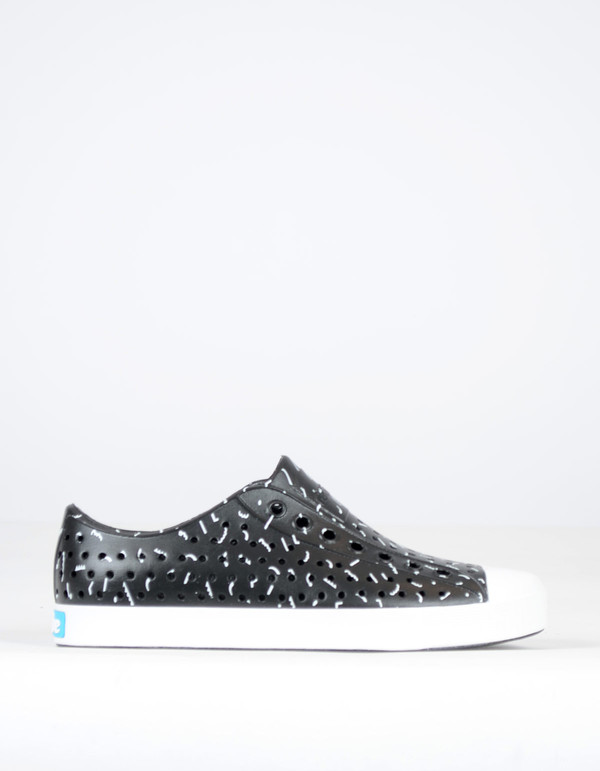 Native Shoes Native Jefferson Jiffy Black with Shell White Tik Tak Print Native Shoes Native Jefferson Jiffy Black with Shell White Tik Tak Print