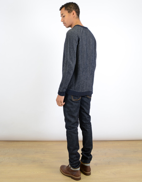 Men's Nudie Aron Two Tone Knit Sweater Navy Men's Nudie Aron Two Tone Knit Sweater Navy