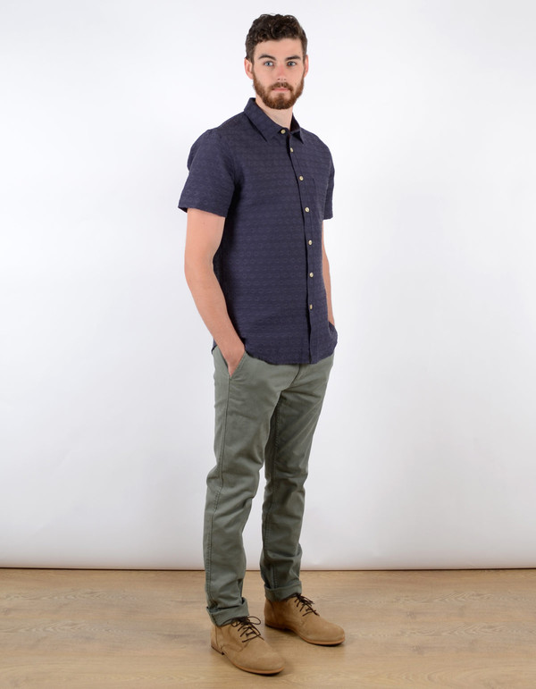 Men's Portuguese Flannel Grao Short Sleeve Shirt Blue Men's Portuguese Flannel Grao Short Sleeve Shirt Blue