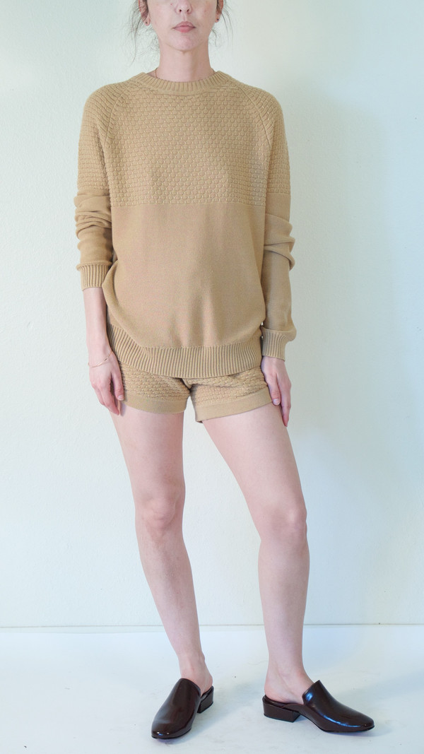 giu giu Tuck Stitch Crew Neck Sweater in Nude giu giu Tuck Stitch Crew Neck Sweater in Nude