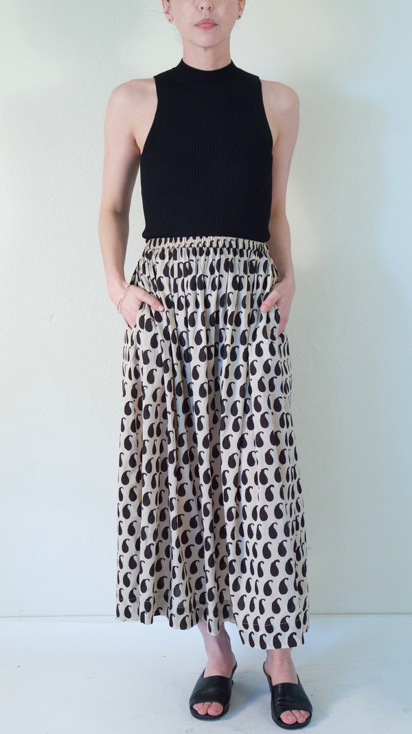 Pari Desai Monsoon Block Printed Skirt in Buttermilk/Ebony Pari Desai Monsoon Block Printed Skirt in Buttermilk/Ebony