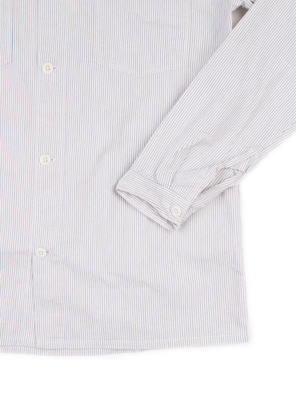Men's MHL Margaret Howell Inverted Pleat Shirt Narrow Stripe Ecru/Blue Men's MHL Margaret Howell Inverted Pleat Shirt Narrow Stripe Ecru/Blue