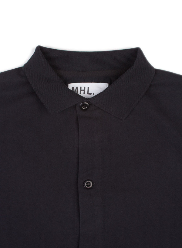 Men's MHL Margaret Howell Polo Shirt Dry Cotton Jersey Black Men's MHL Margaret Howell Polo Shirt Dry Cotton Jersey Black