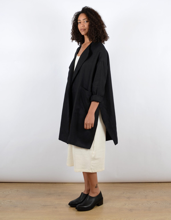 Sunja Link Collarless Coat Black Sunja Link Collarless Coat Black